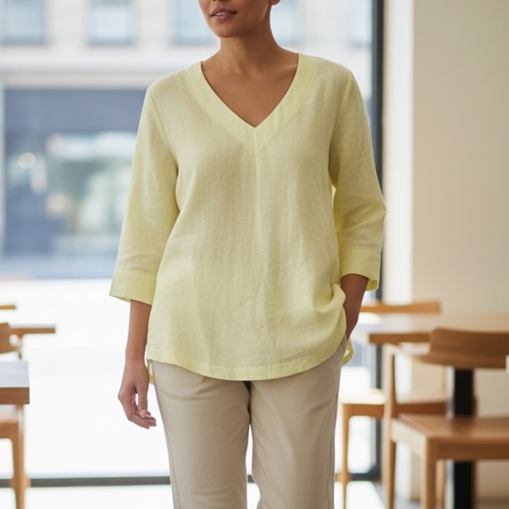 Tyler Boe Lime Yellow Linen Tunic Top L XL - Picture 9 of 9